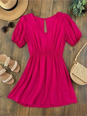 NWT Etam Lela Fuchsia Pink V-Neck Mini Dress | Open Back | Size Medium